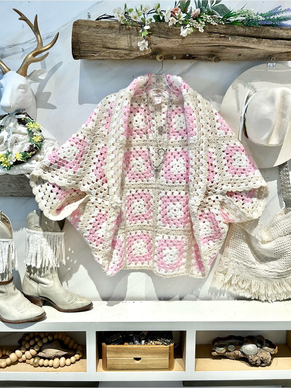 🌙Artisan Granny square Crochet kimono boho Shrug cottagecore prairie Country vib
